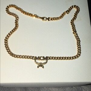 Preloved MCM Gold-Tone Logo Chain Necklace comes with box n dust bag.